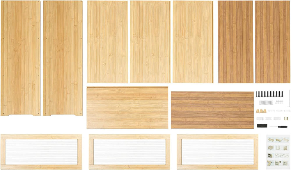 Bamboo Storage Cabinet Kitchen Pantry Sideboard with Acrylic Door Corner Brea...
