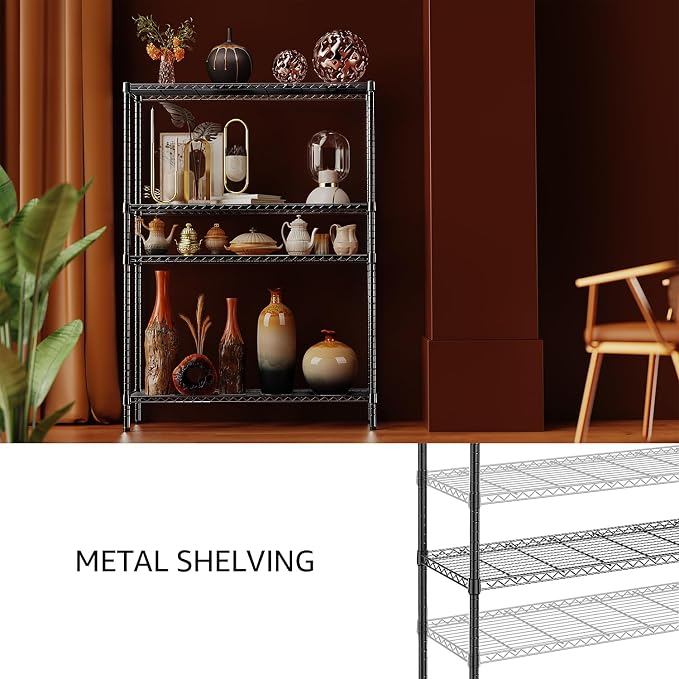 IZEUK 1400 LBS Garage Black Shelving Wide Storage Shelves 4 Tier Adjustable