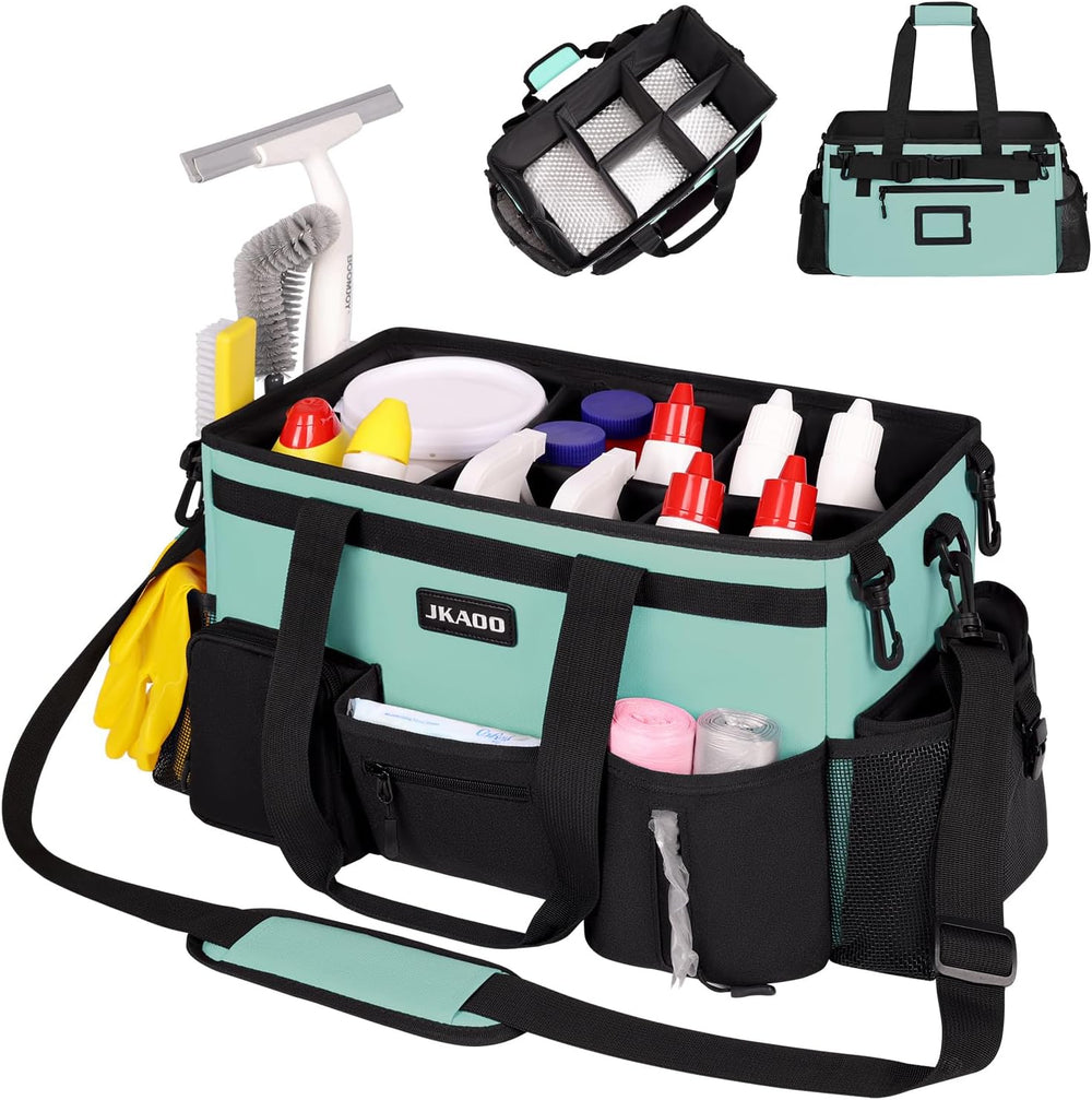 Large Wearable Cleaning Caddy Bag with Handles, Blue Green