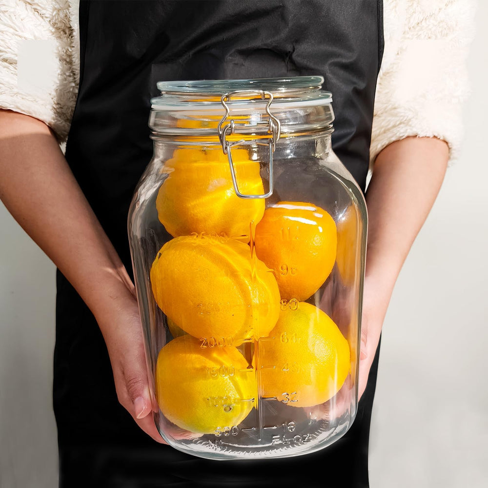 1.1 Gallon Large Glass Food Storage Jars with Airtight Lids,Set of 2 Square W...