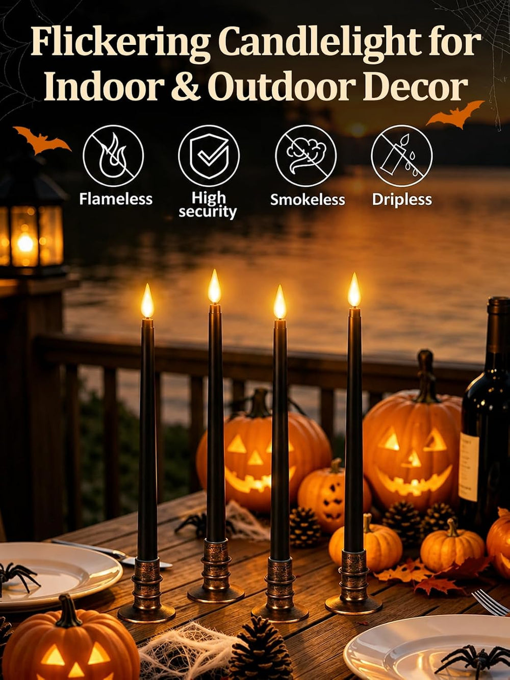 Alphatool 12 Pcs Halloween Black LED Flameless Candles with Remote, Bases