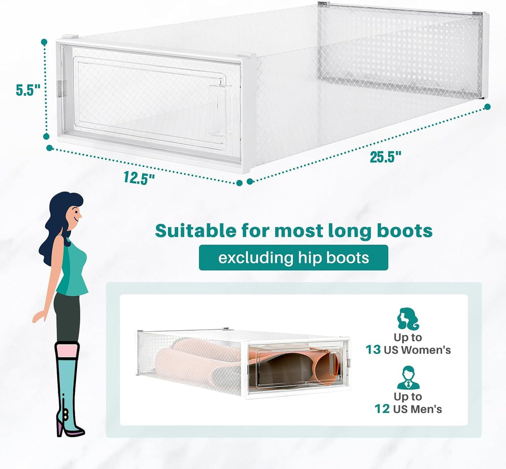 4-Piece Extra Large Boot and Shoe Storage Boxes, Stackable Clear Plastic Shoe...