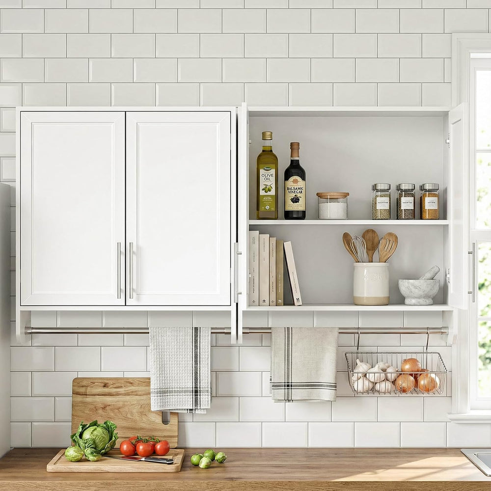Furnaza 60" W Large Laundry Room Wall Mounted Cabinets with Hanging Rod