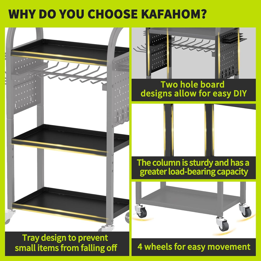 KAFAHOM Power Tool Organizer - 4 Tier Rolling Tool Cart with 8-12 Drill Holde...