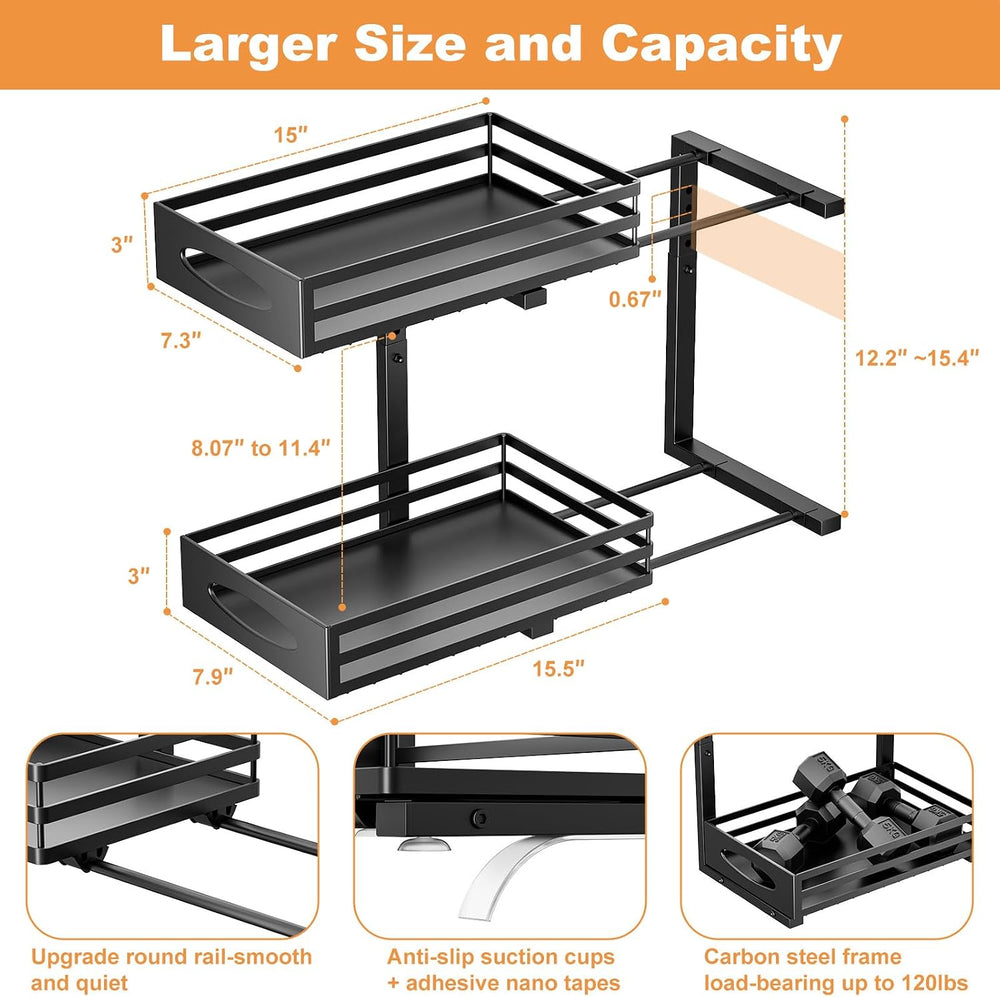 mixeshop Under Sink Organizer, 2 Tier Under Sink Organizers and Storage, Adju...