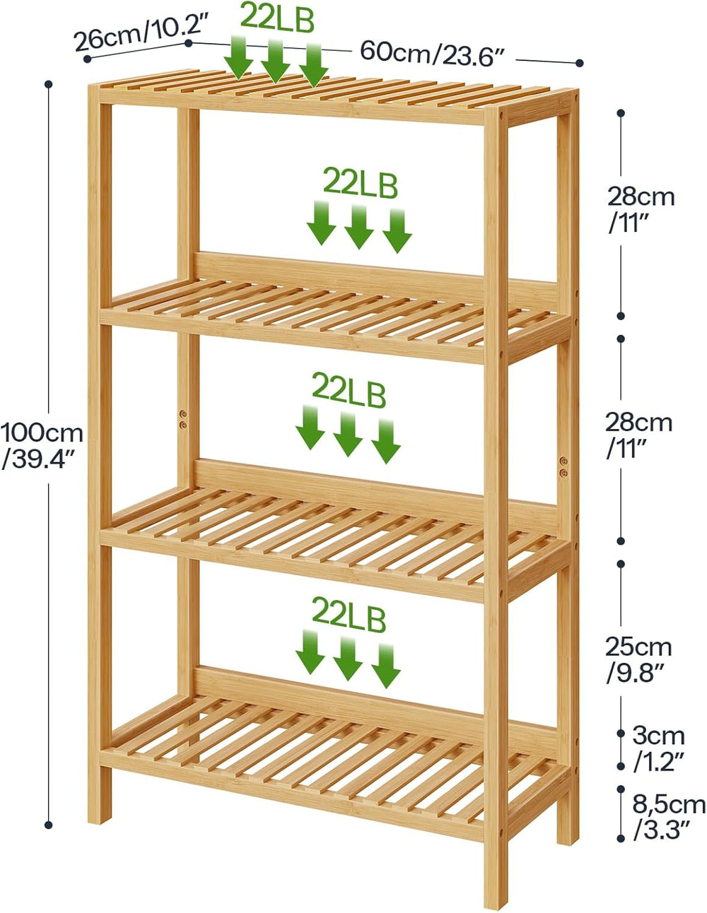 HOOBRO Bamboo Storage Shelf, 4-Tier Freestanding Shelving Unit, Multifunction...