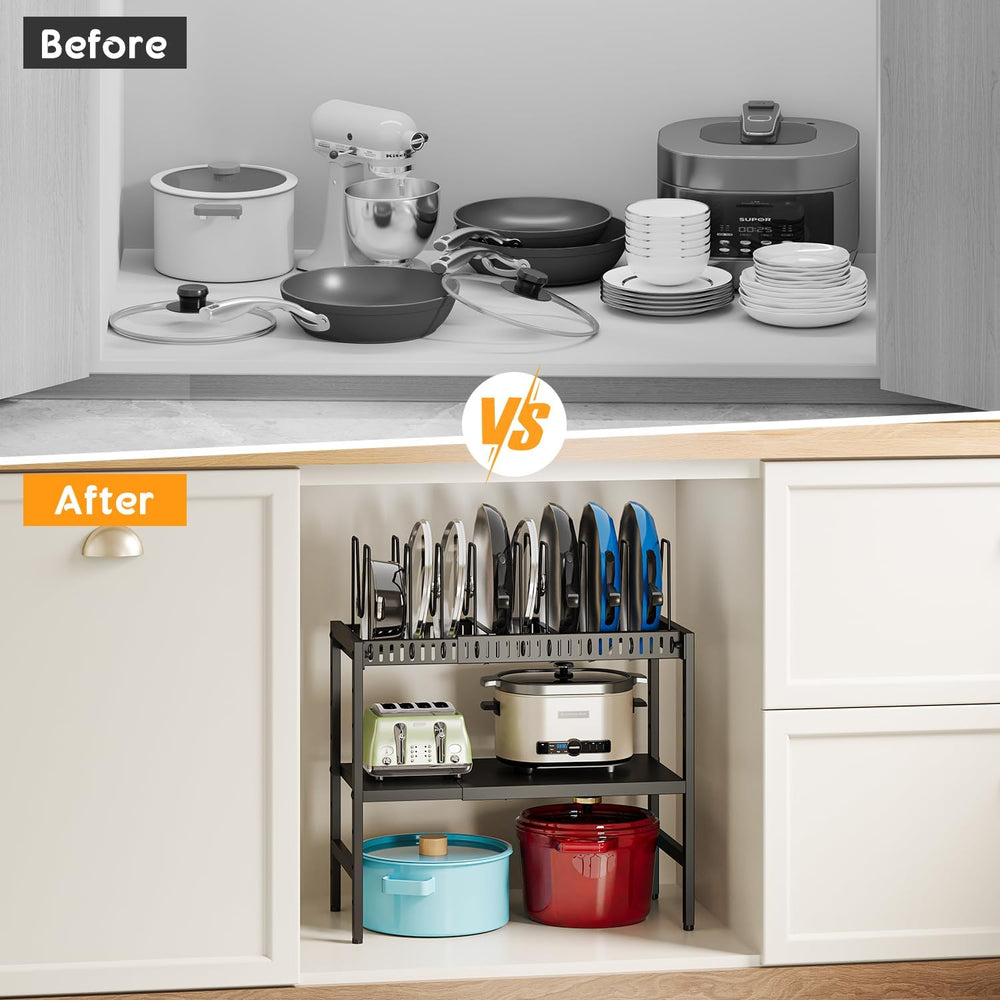 2-Tier Pots and Pans Organizer Under Cabinet,Expandable Pots Lid Organizers I...
