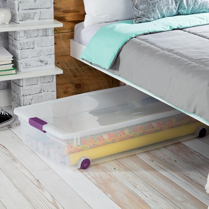 Sterilite 8-Pack 60 Quart ClearView Latch Box, Wheeled Underbed Organizer Bins