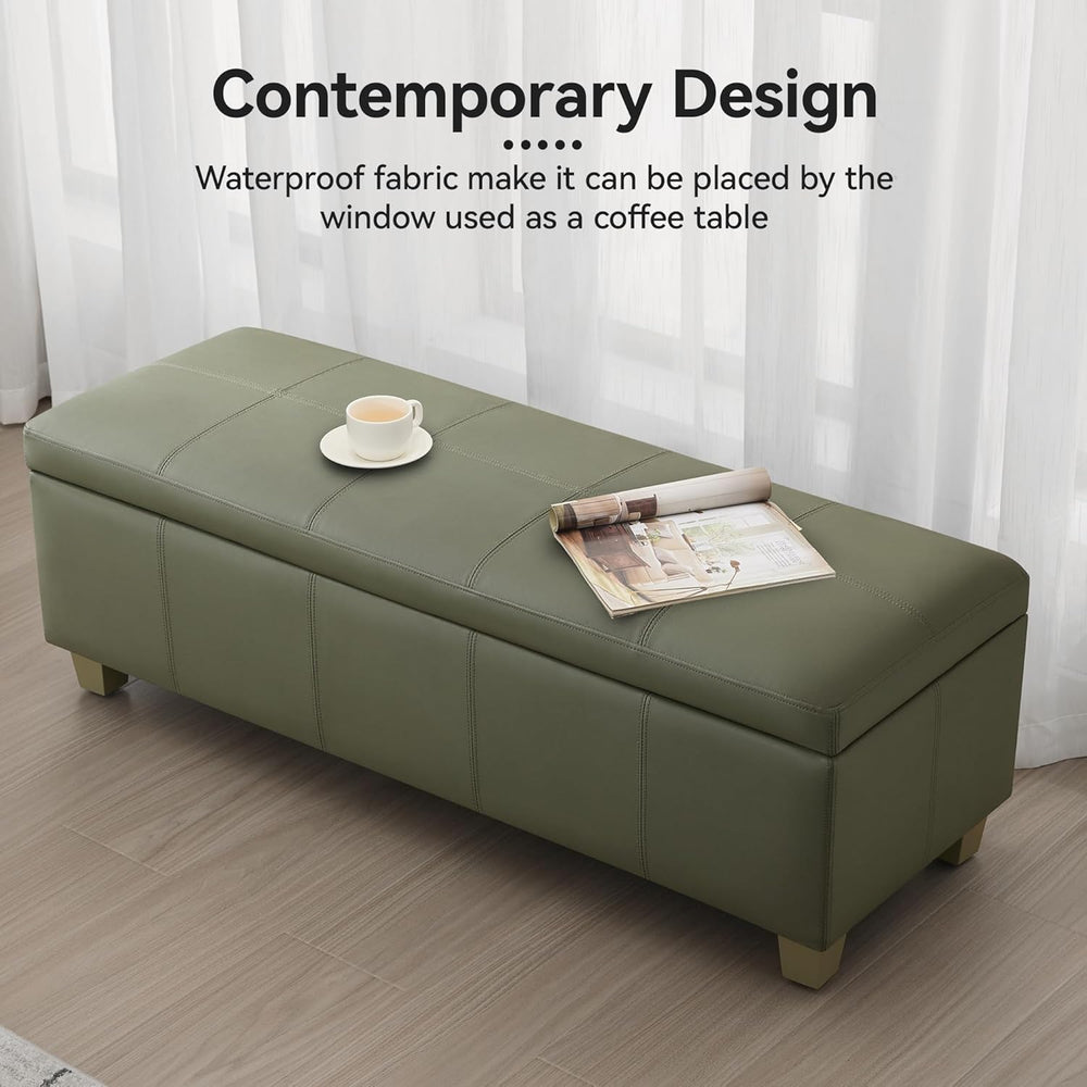 WUTUTUEE 51" Faux Leather Storage Ottoman, Stitch Tufted Rectangle Uphol...