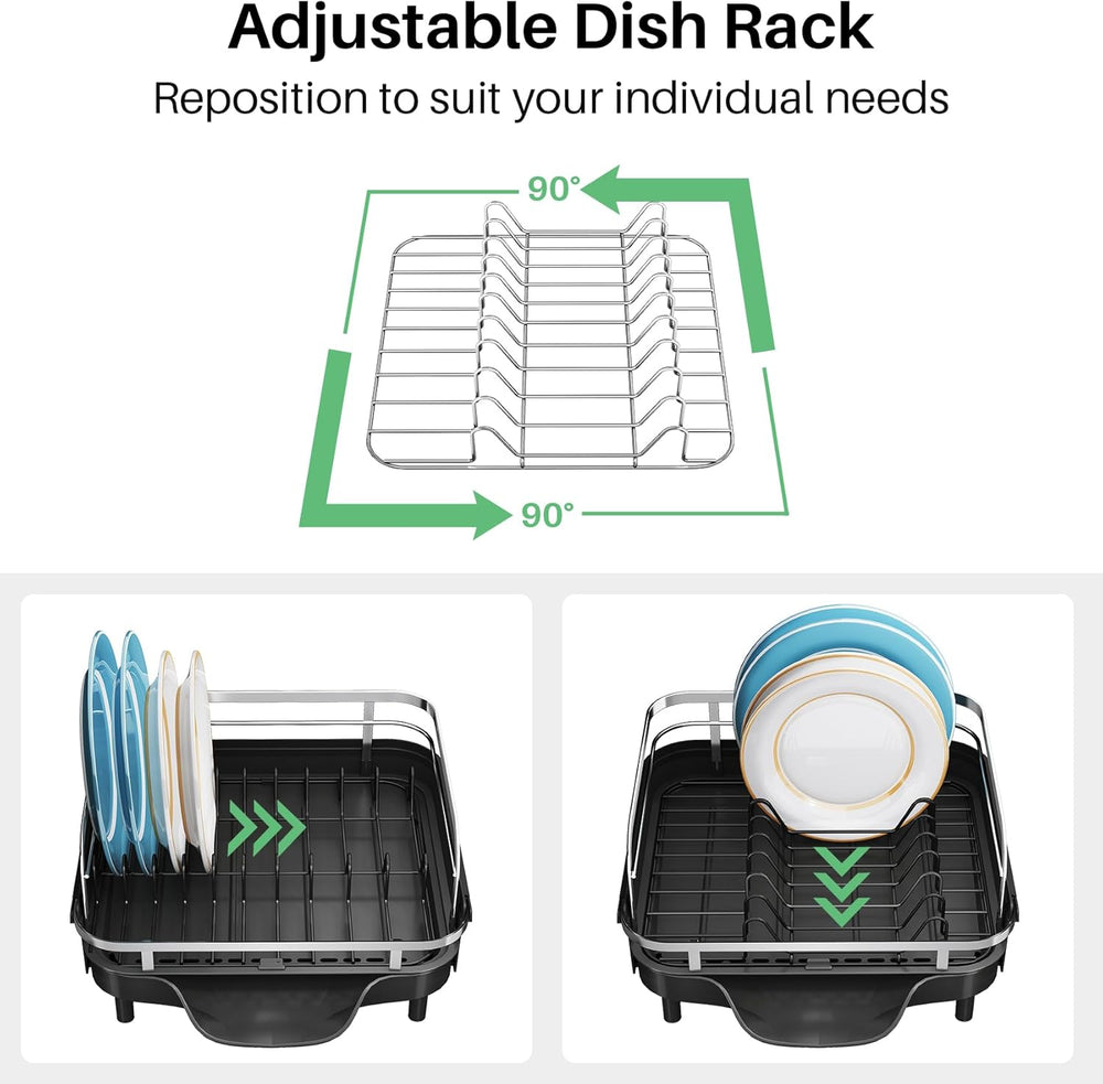 SNTD Expandable Dish Drying Rack for Kitchen Counter, 15.2-22.1 in, Black