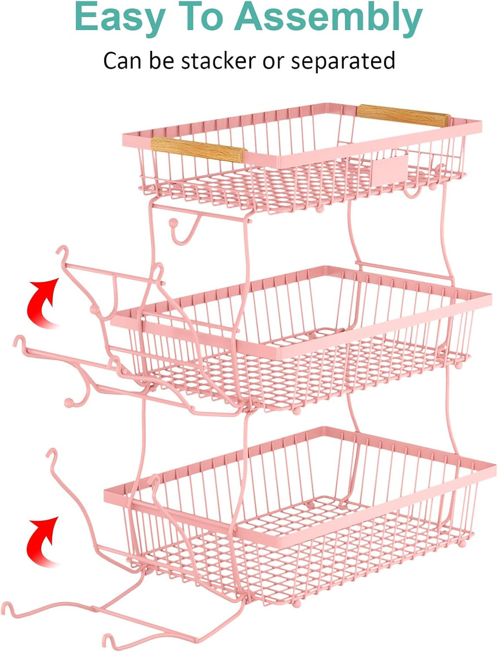 3 Tier Fruit Basket for Kitchen Counter with 2 Banana Hangers, Countertop Met...