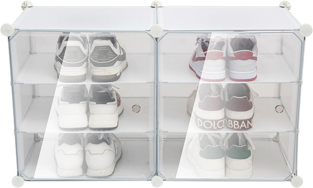 Shoe Rack Organizer, 12-Tiers Stackable 72 Pairs DIY Plastic White Shoe Rack ...