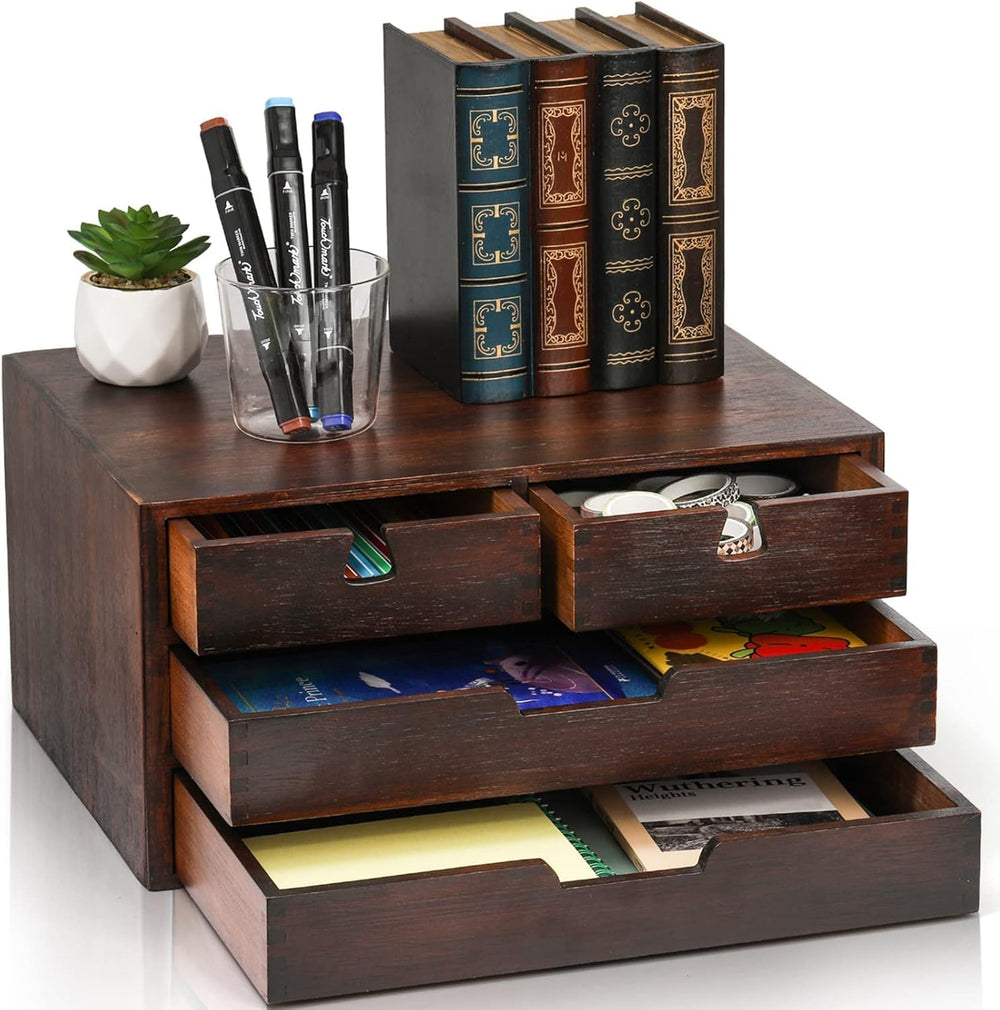 DEAYOU Bamboo Desk Organizer, 100% Natural Bamboo Desktop Drawer Organizer, D...