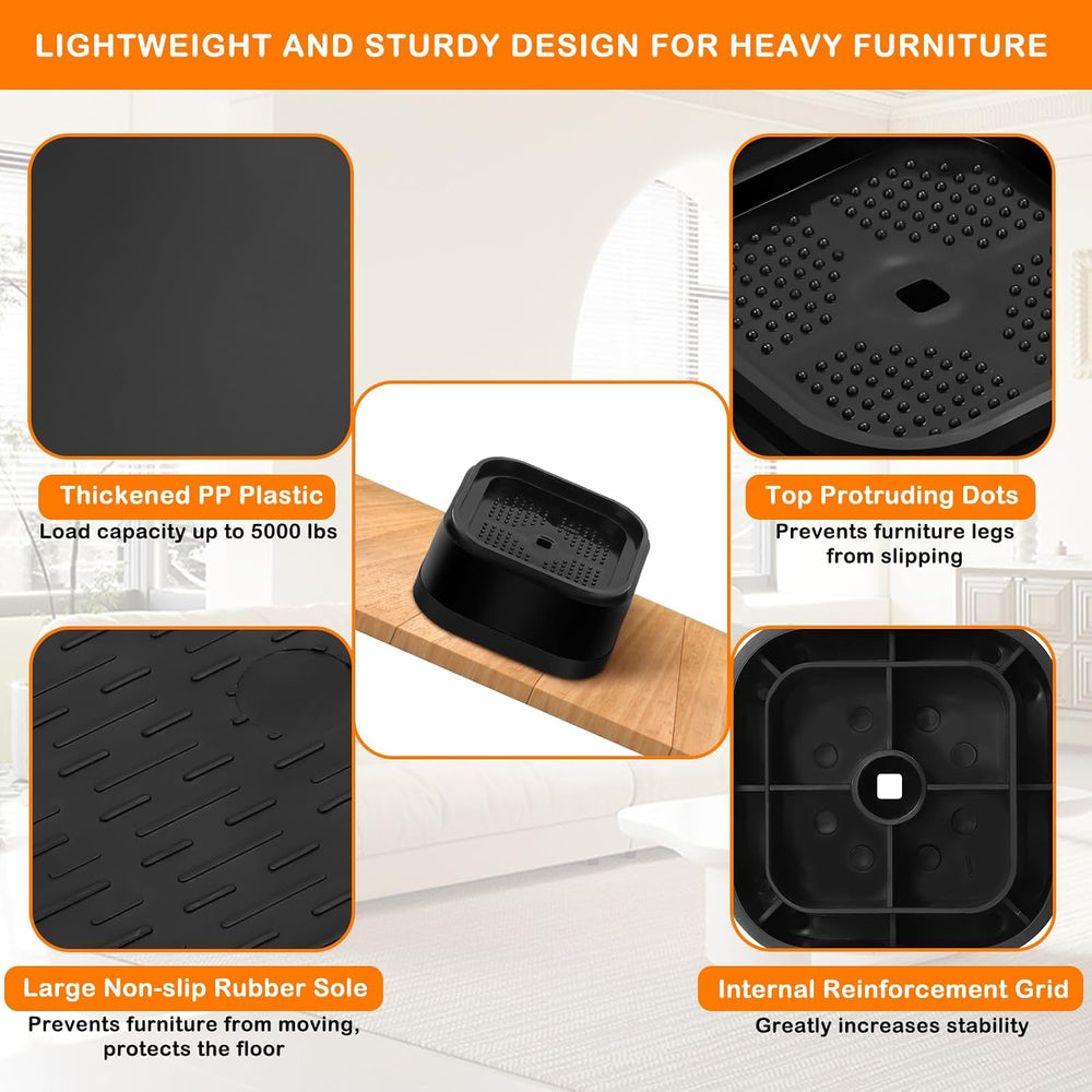 Furniture Risers Adjustable Bed Risers Heavy Duty Lifts Height 3", Squar...