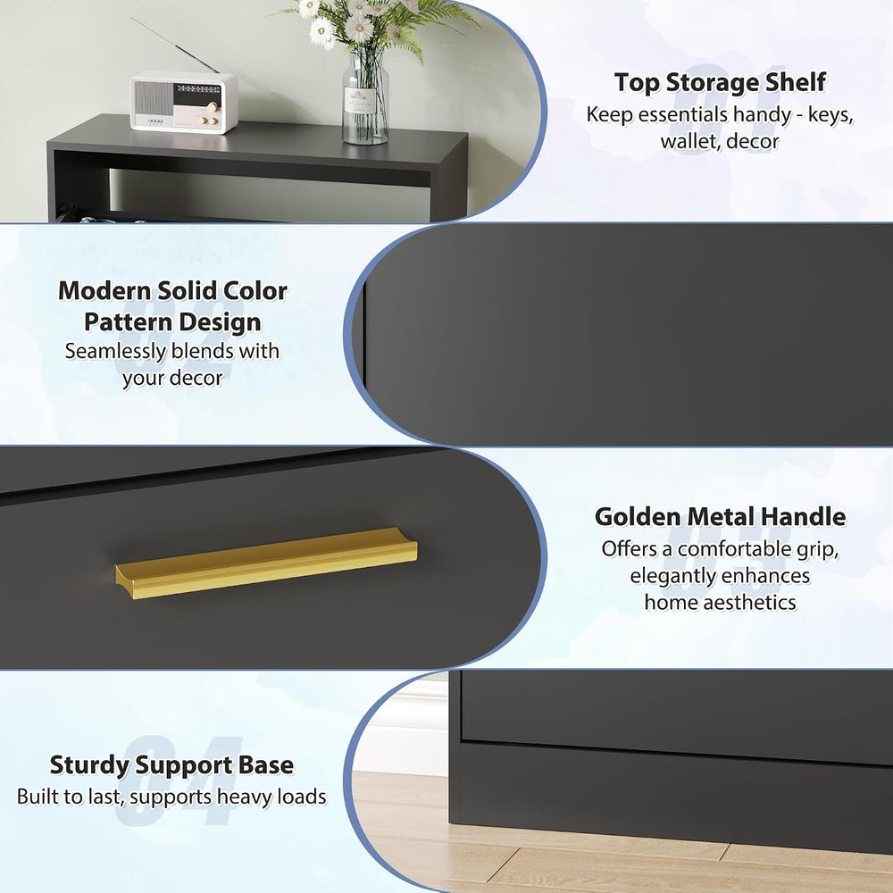 Shoe Cabinet Storage with 2 Flip Drawers and Closed Base, Black丨Hidden Shoe O...