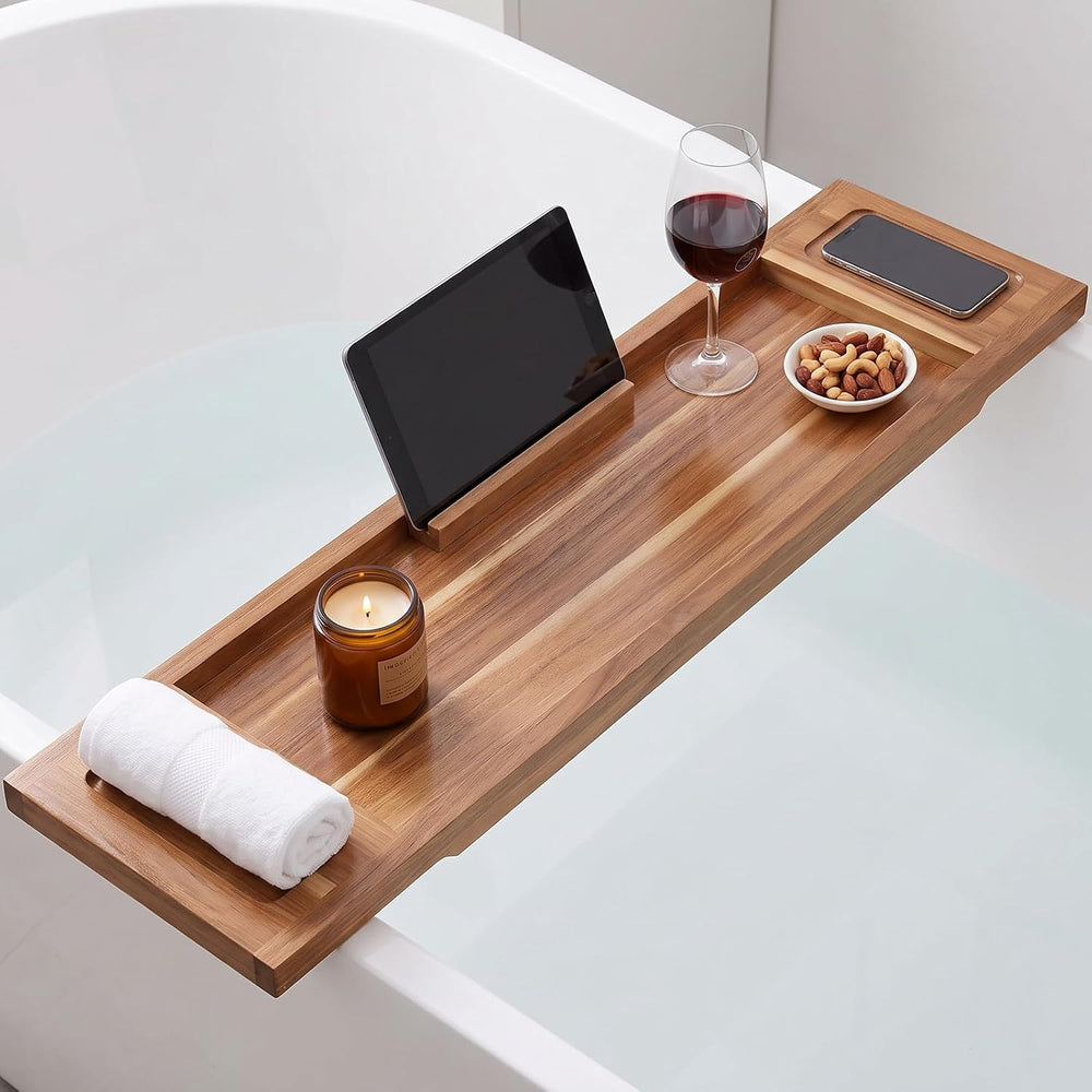 Acacia Wood Bathtub Tray, 35"x10" Large Bath Tray for Free-standing...
