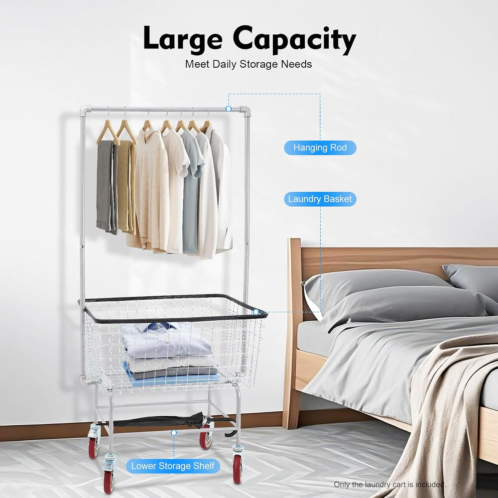 Commercial Laundry Rolling Cart with Wheels, Hamper Basket Organizer