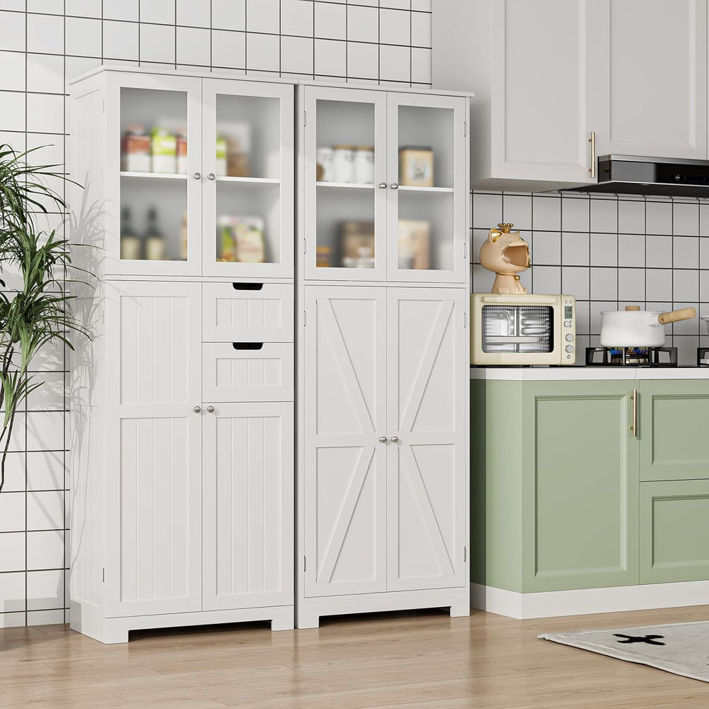 BOTLOG 67'' Tall Bathroom Storage Cabinet, Linen Cabinet with Glass D...