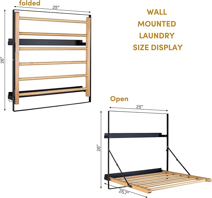 TOMACE Wall Mounted Clothes Drying Rack Laundry Drying Rack Collapsible