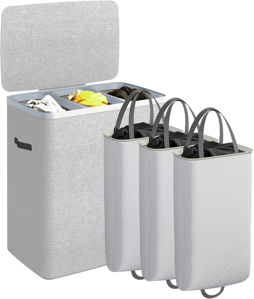 CASAMAYA Laundry Basket with Lid, Laundry Hamper 3 Section, 190L collapsible ...