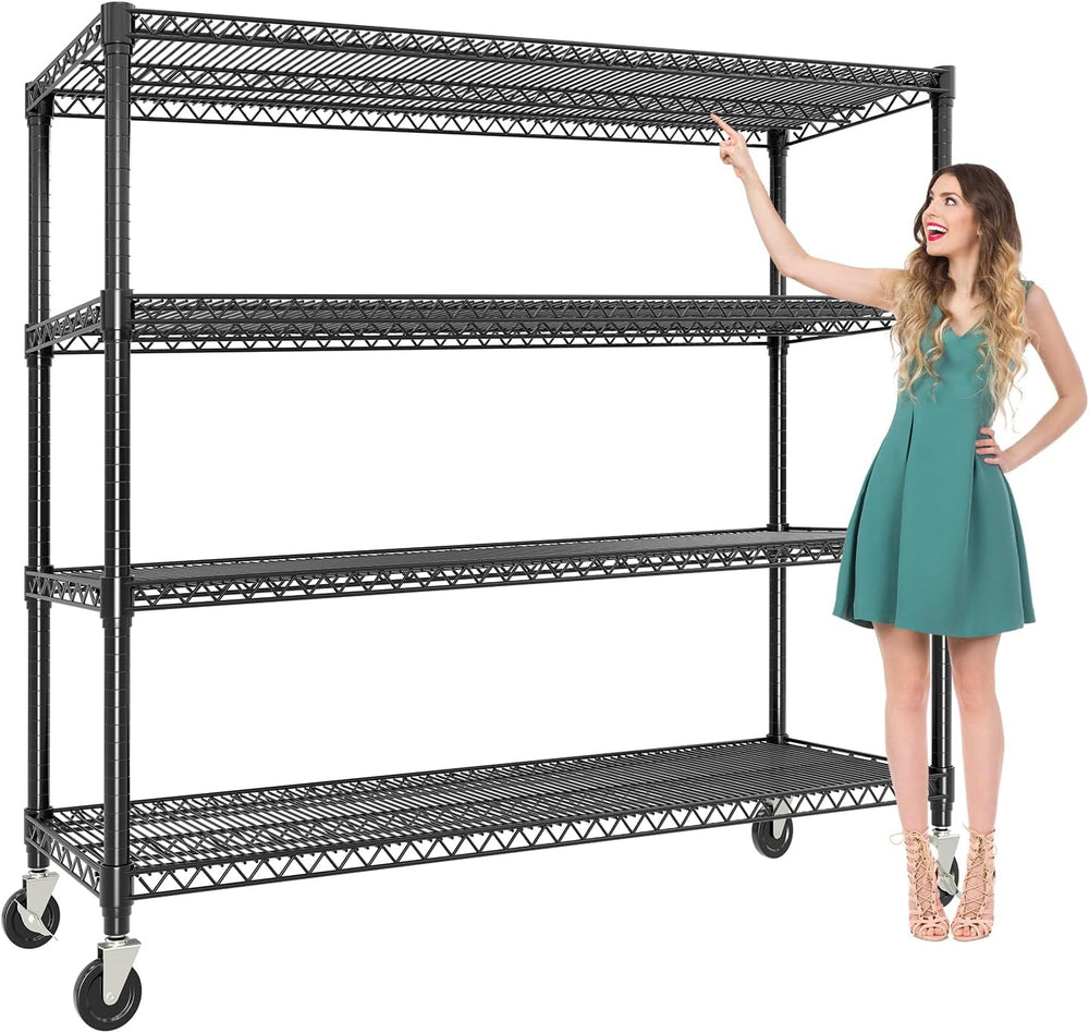 71.8" H Storage Shelves 4-Tiers Heavy Duty Metal Shelving Unit with Whee...