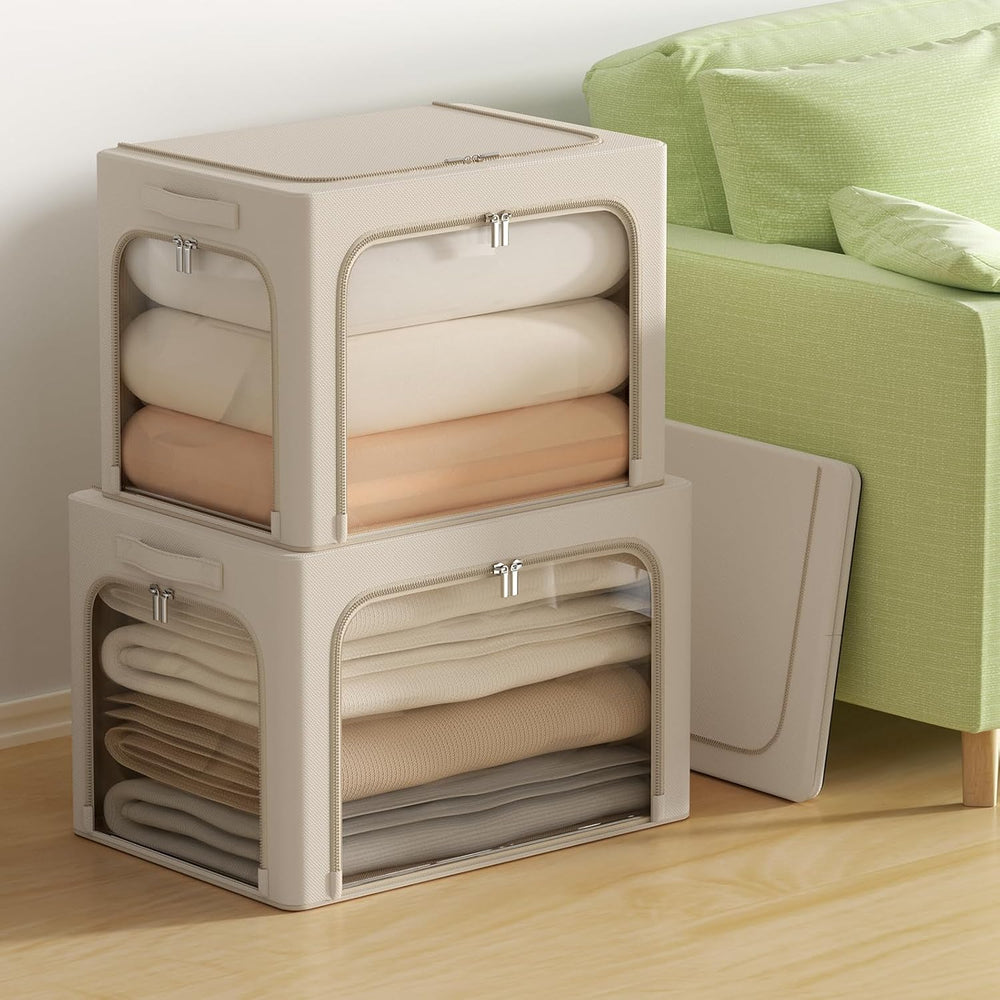 3Pack Clothes Storage Bins - Oxford Frame Storage Box Foldable Stackable Stor...