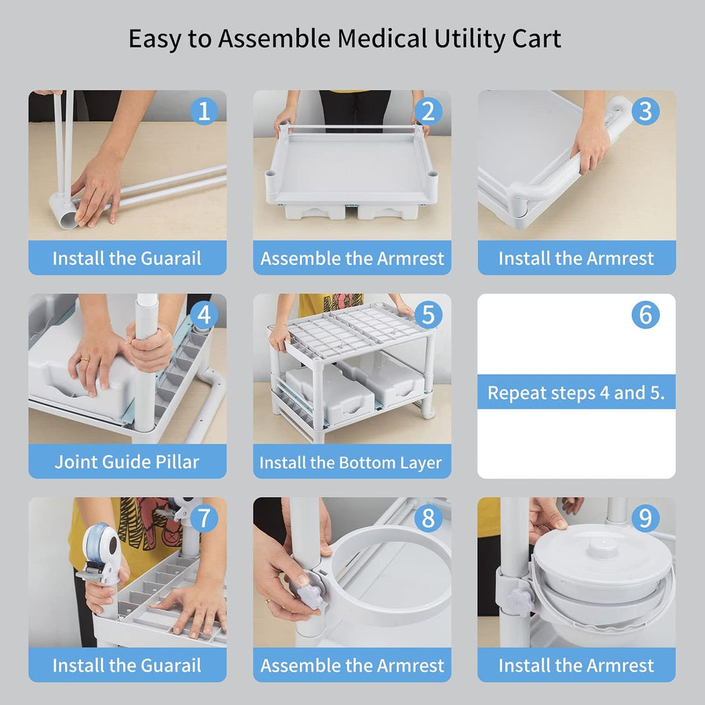 Rolling Utility Cart,Qiwey Medical Utility Cart with Drawers,3-Tier Esthetici...