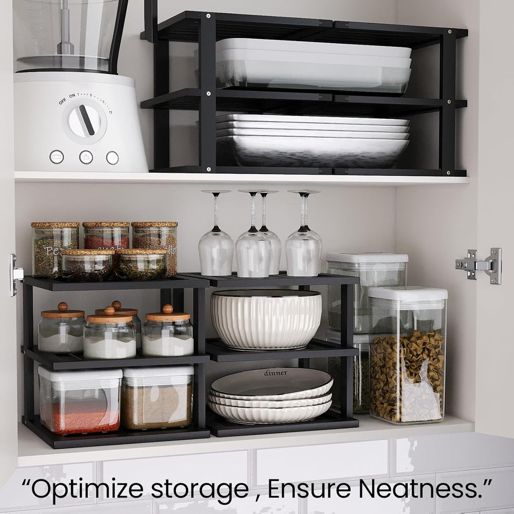 4 Pack Bamboo Corner Shelf,3 Tier Kitchen Cabinet Organizer for Plates and Di...