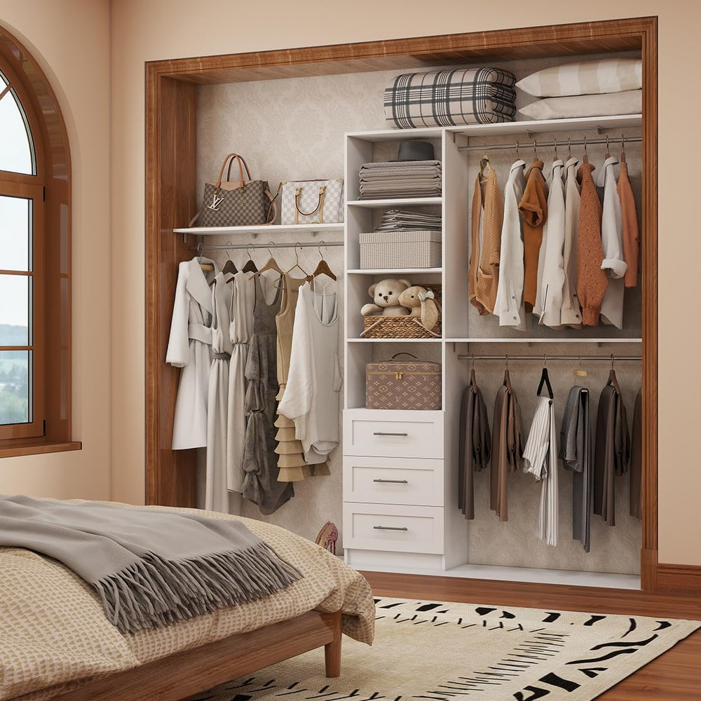 Dilando Closet Organizer System with Drawers, 5FT - 7.61FT Closet Shelving Sy...