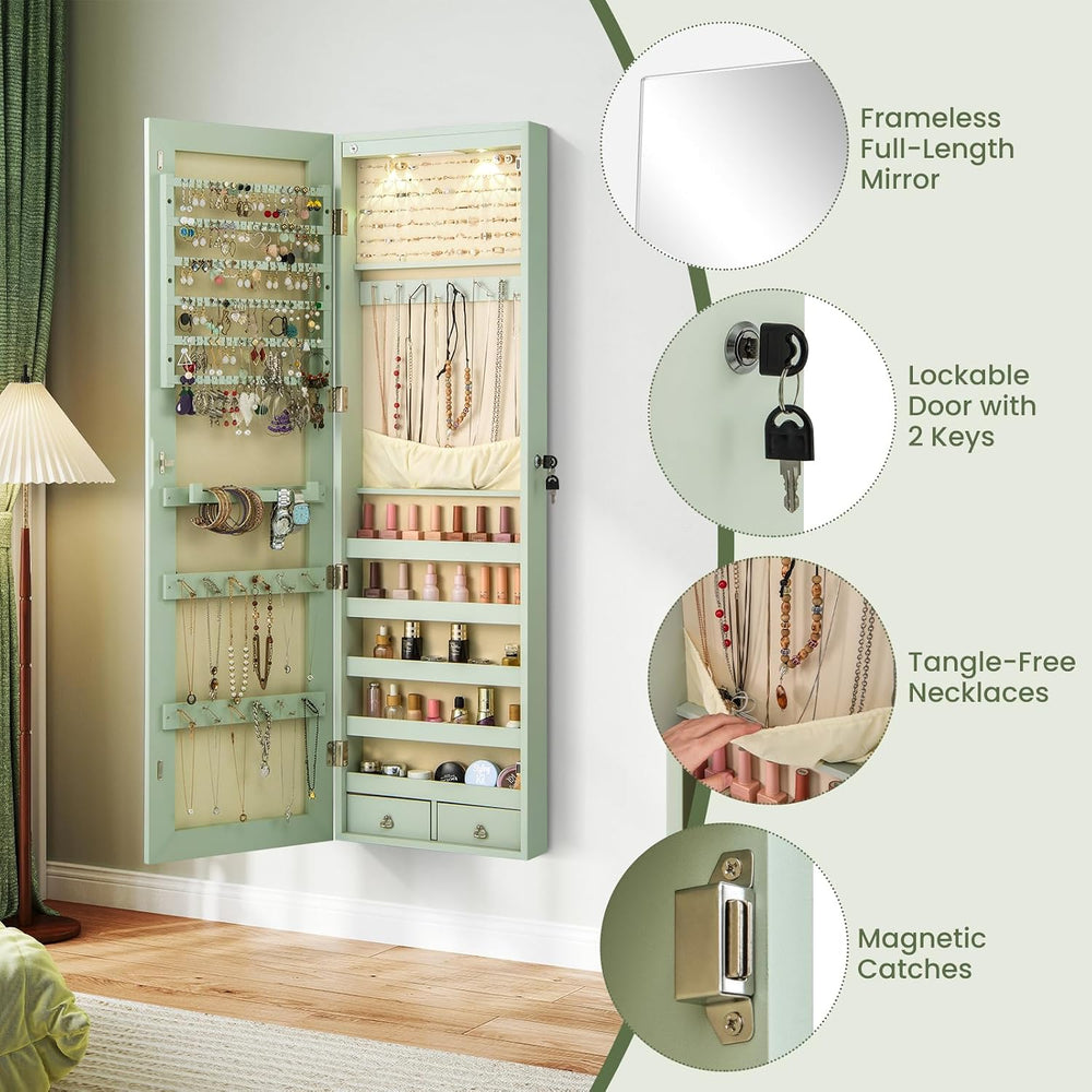 NAFORT 2 LEDs Mirror Jewelry Organizer, 47.5-Inch Borderless Full Length Mirr...
