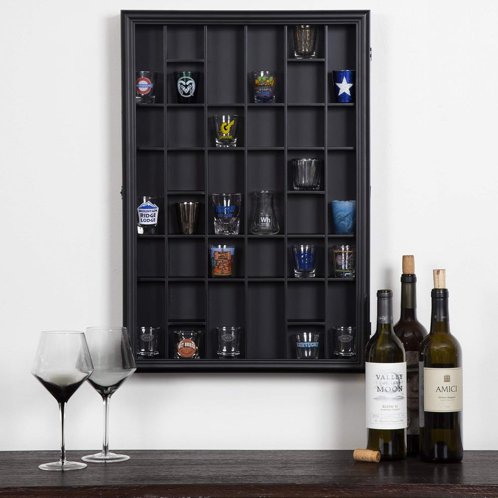 Gallery Solutions - Black Wall-Mounted - Curio & Shot Glass Display Case ...