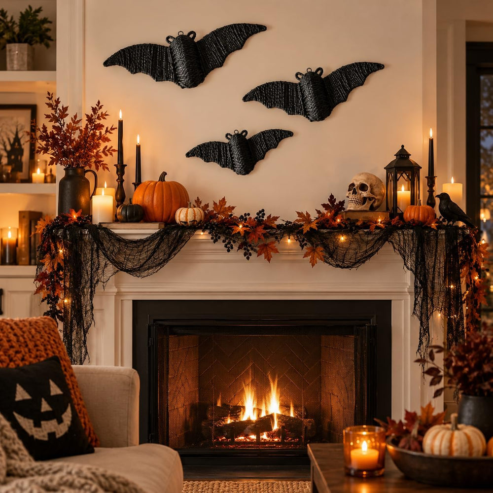 3 Pcs Halloween Woven Big Bats Wall Decor,Handwoven Rattan Hanging Decor