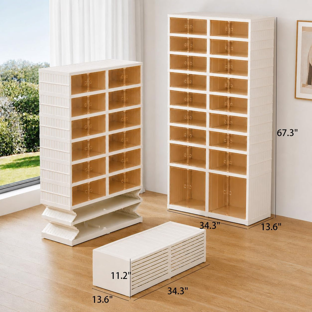 Extra Wide Foldable Shoe Rack with Clear Doors, 9-Tier Shoe Organizer