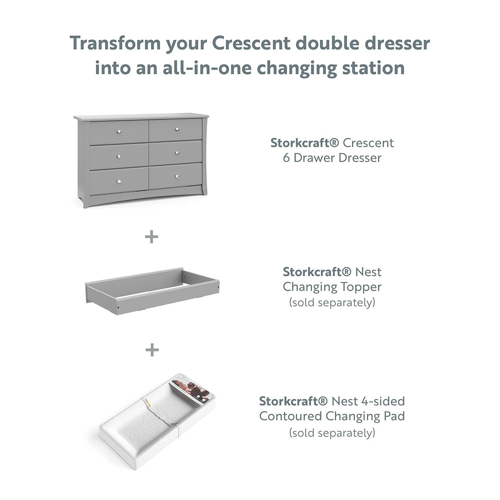Storkcraft Crescent 6-Drawer Dresser, Pebble Gray