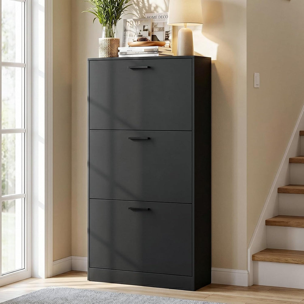 Slim Narrow Shoe Cabinet with 3 Flip Drawers for Entryway, Hallway
