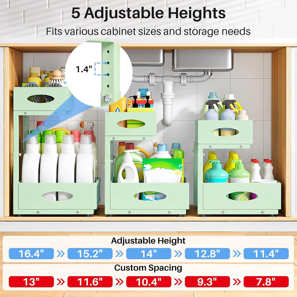 Under Sink Organizer, 2 Tier Pull Out Under Cabinet Organizer Shelf with Pad ...