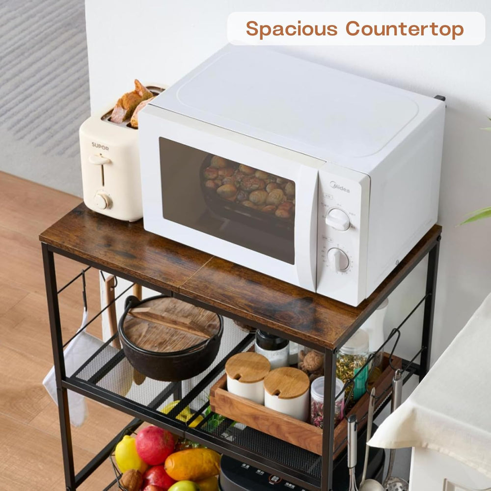 3 Tier Rolling Microwave Cart with Storage, Kitchen Organizer on Wheels
