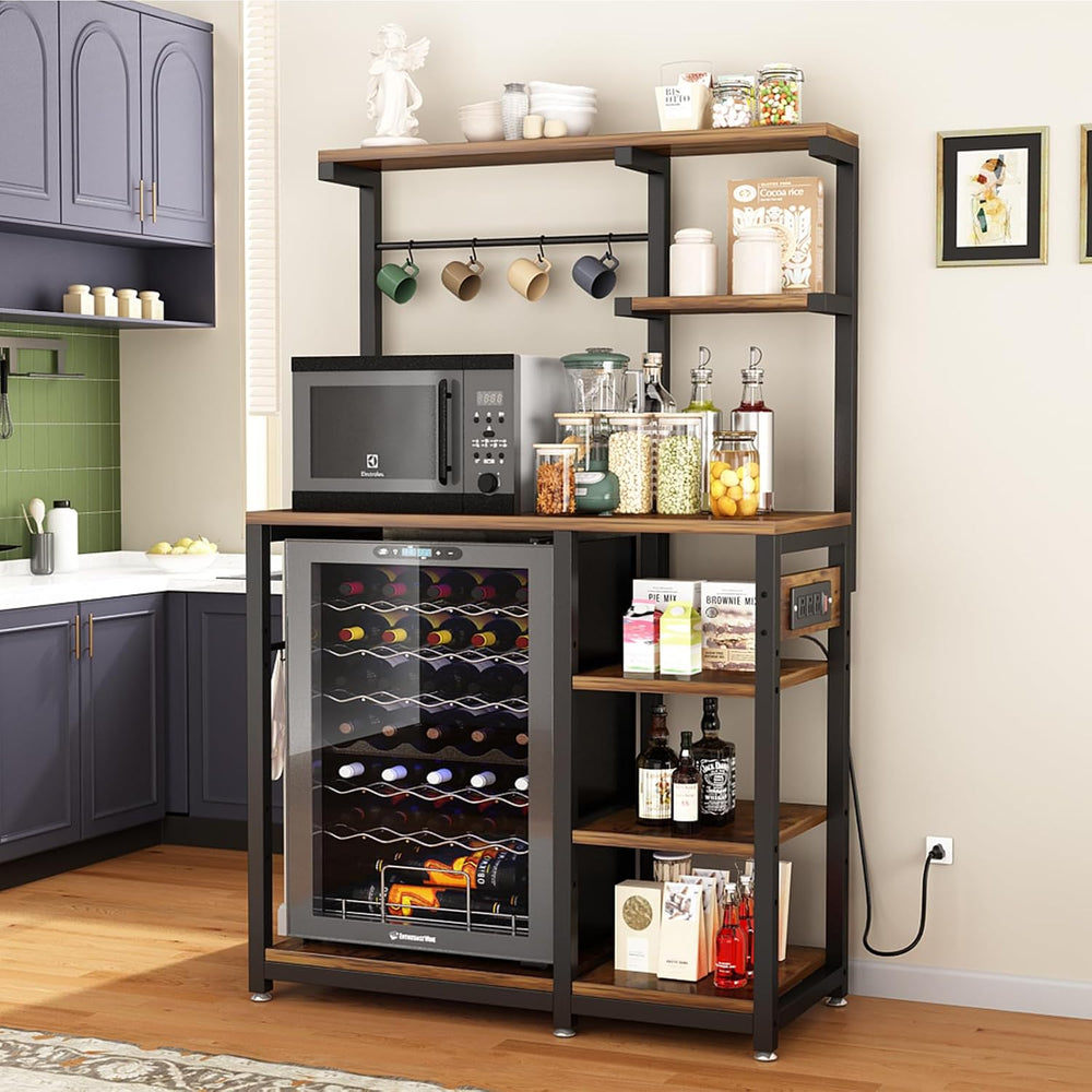 Large Bakers Rack with Power Outlet, Coffee Bar & Microwave Stand