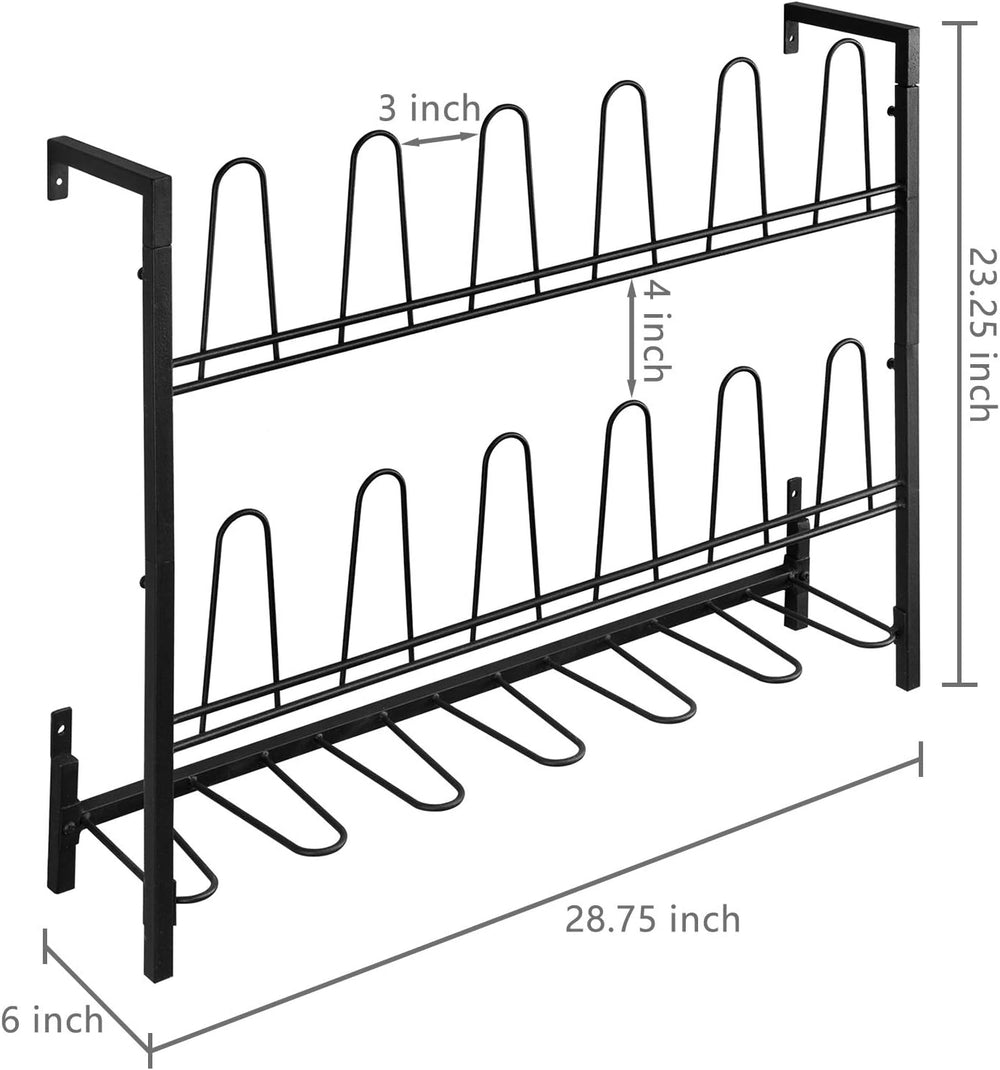 MyGift Black Metal Wall Mounted Shoe Rack Organizer, Holds 9 Pairs