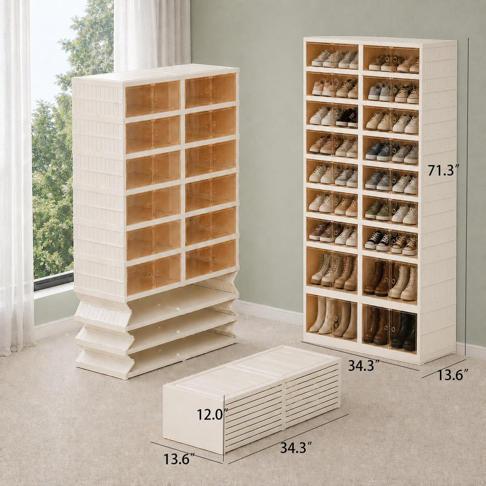 Extra Wide Foldable Shoe Rack with Clear Doors, 9-Tier Shoe Organizer