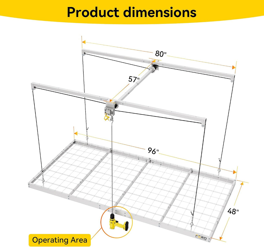 FERO Overhead Garage Storage Rack 4x8, 500 lb Heavy-Duty Capacity