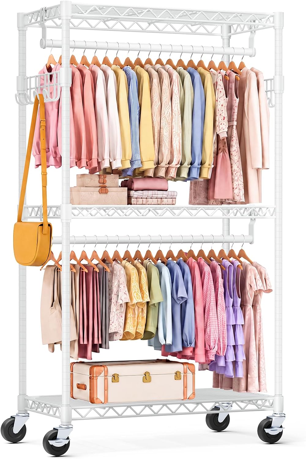 OLIXIS Rolling Clothes Rack, Heavy Duty Garment Rack, 29.5 IN, Metal White