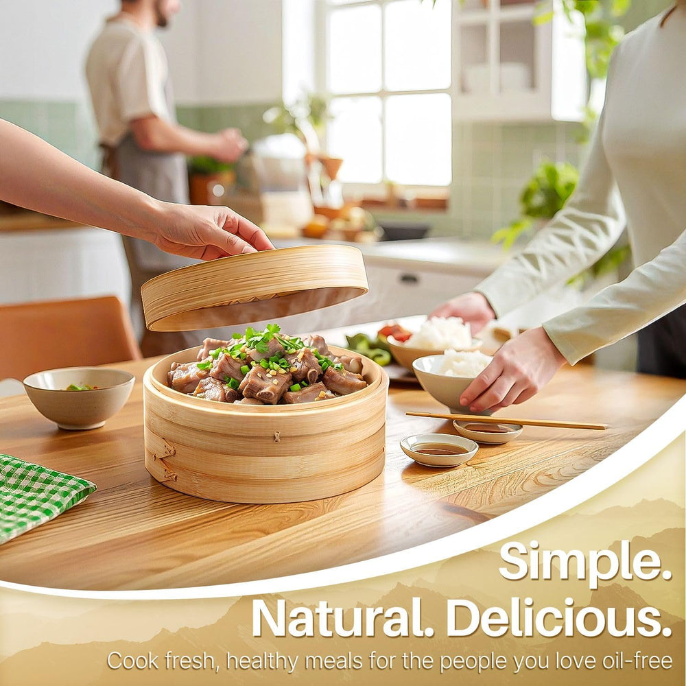 Flexzion Bamboo Steamer Basket Set (8 inch), 50 x Steamer Liners and 2 Pairs ...
