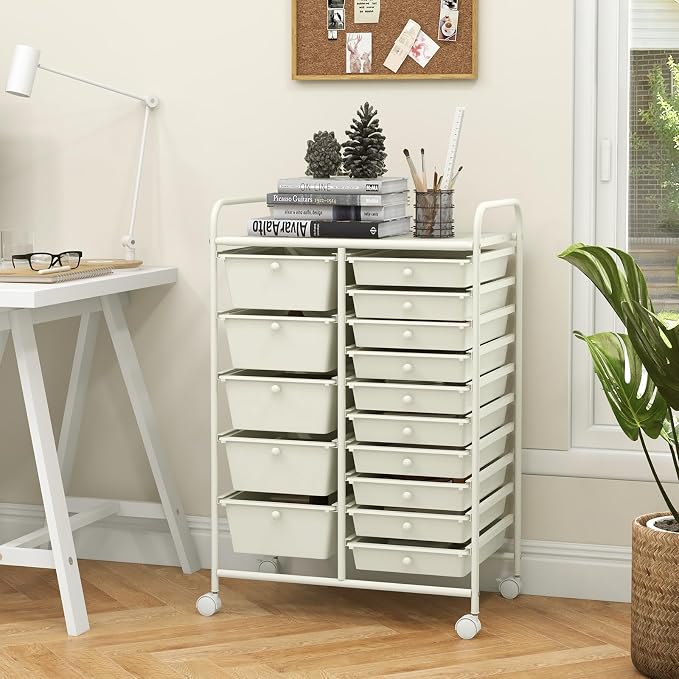 GOFLAME 15-Drawer Rolling Storage Cart, Utility Cart