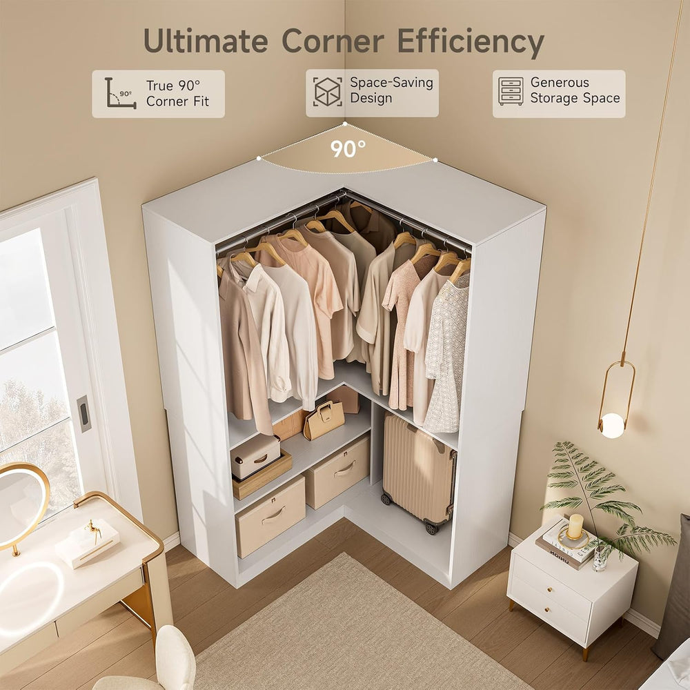 ONBRILL W5 Corner Closet System with Chrome-Plated Hanging Rods & Shelves