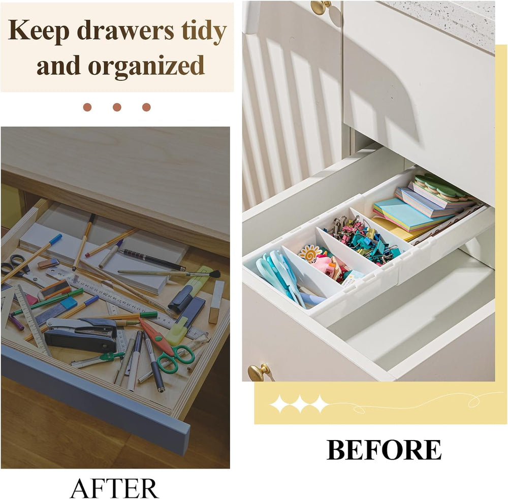 3 Pcs Expandable Deep Drawer Organizer Bins for Desk, White
