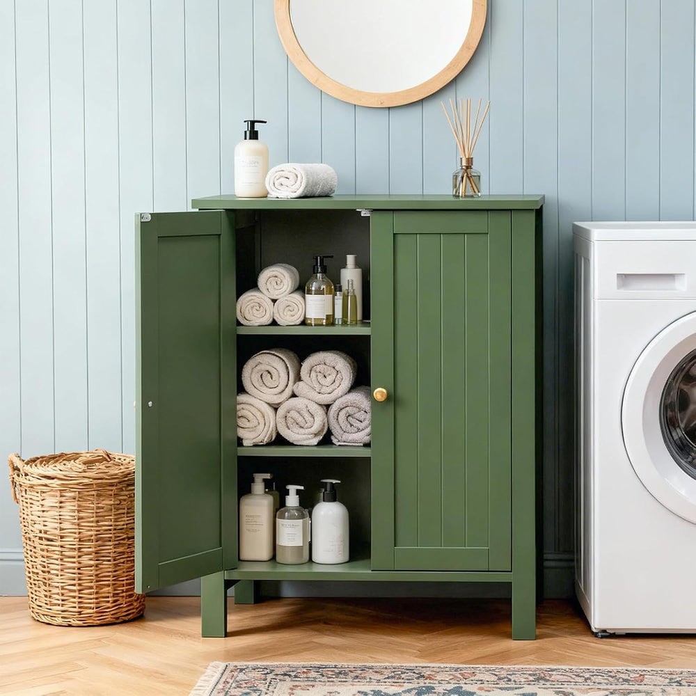VINGLI Green Bathroom Storage Cabinet Free Standing, Wooden Floor Cabinet wit...