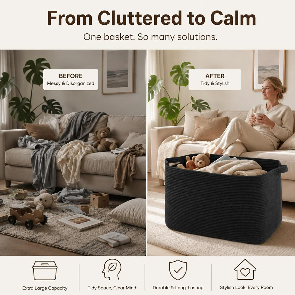 OIASKET 95L Extra Large Blanket Basket, 24" x 16.9" x 14.2" Wo...