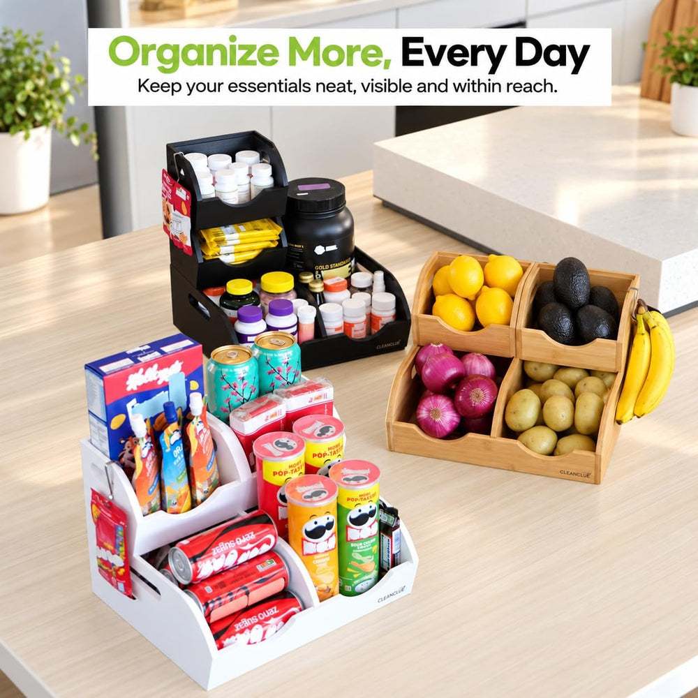 Potato and Onion Storage Bin, Stackable Bamboo Pantry Storage Organizer