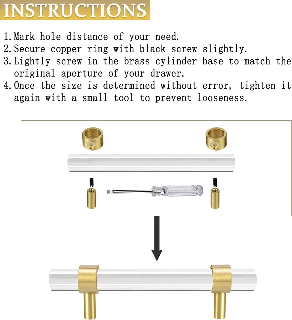 Adjustable Acrylic and Brass Cabinet Pulls Center to Center 4Set Modern Gold ...